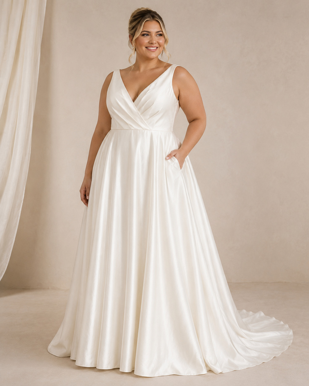 Wtoo by Watters Jaya Wedding Dress Size 22W Ivory Satin Plus Bridal Gown